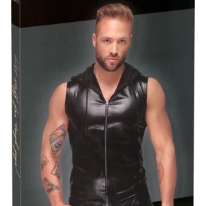 Noir Handmade Men's Sleeveless Hoodie XL Snakeskin Effect, Zippered