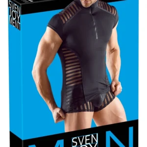 Svenjoyment Men's Black Microfibre Shirt S with Transparent Stripes