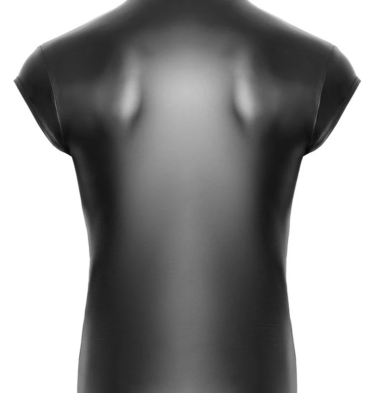 NEK Men's Black V-Cut Matte Shirt M - Short Sleeve, Stand-Up Collar