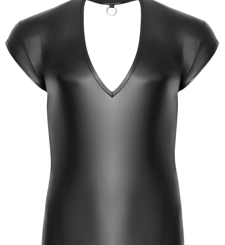 NEK Men's Black V-Cut Matte Shirt M - Short Sleeve, Stand-Up Collar