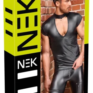 NEK Black Matte Men's Shirt L with V-Cut and Stand-Up Collar