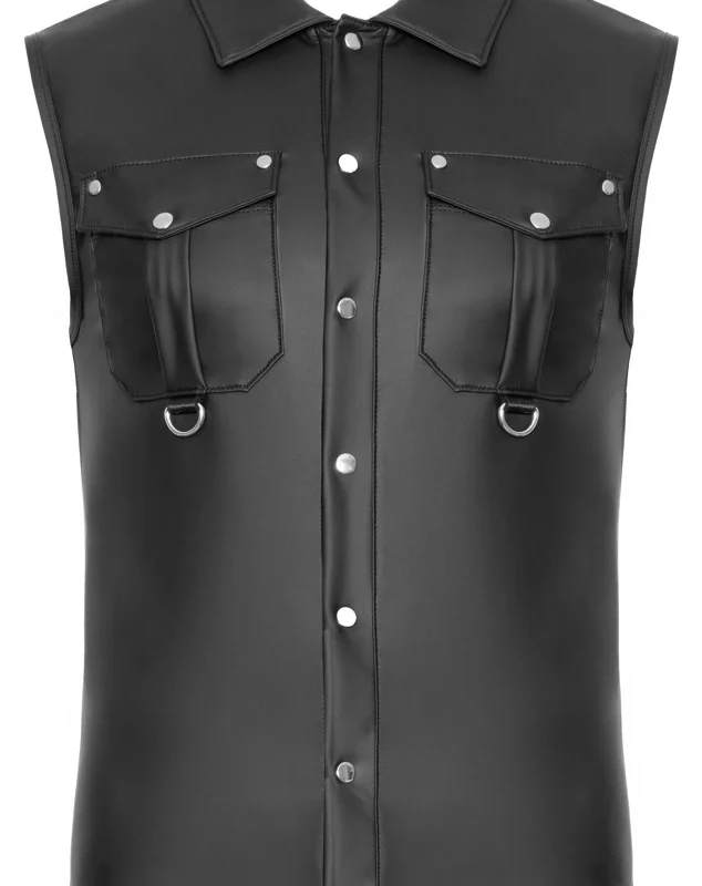 NEK Men’s Sleeveless Shirt M Black Matte Look with D-Ring Details