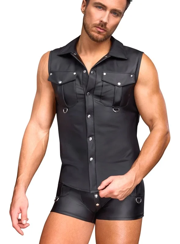 NEK Men’s Sleeveless Shirt M Black Matte Look with D-Ring Details