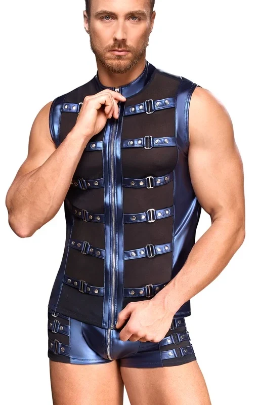 NEK Shirt Metallic Blue Strap Design with Powernet Inserts Size S
