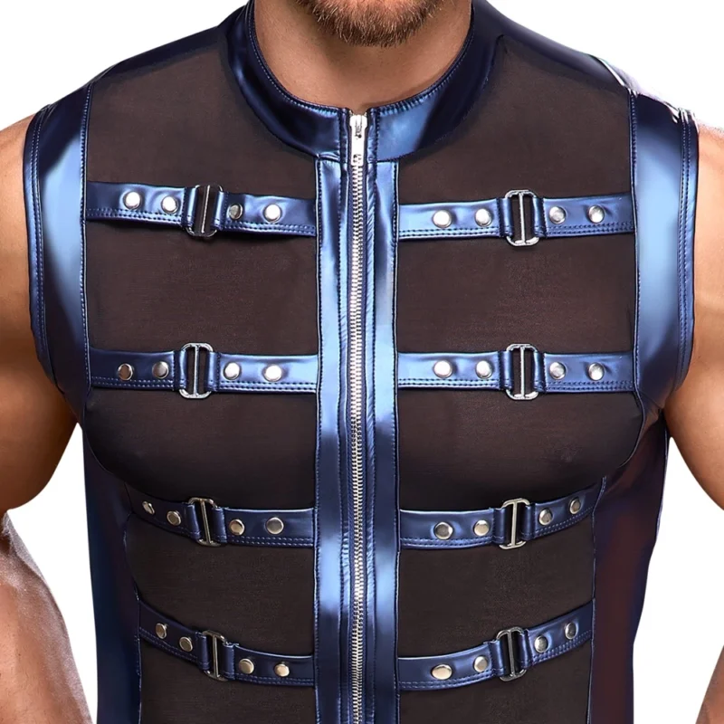 NEK Shirt Metallic Blue Strap Design with Powernet Inserts Size S