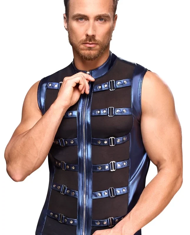 NEK Shirt Metallic Blue Strap Design with Powernet Inserts Size S