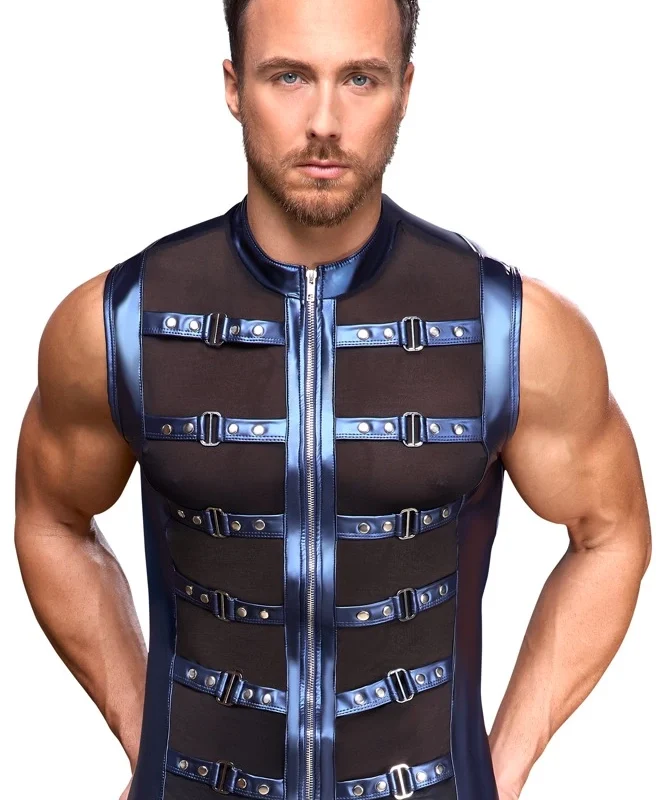 NEK Shirt Metallic Blue Strap Design with Powernet Inserts Size S