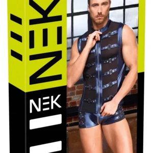 NEK Metallic Blue Strap-Detail Shirt with Powernet Inserts, Size M