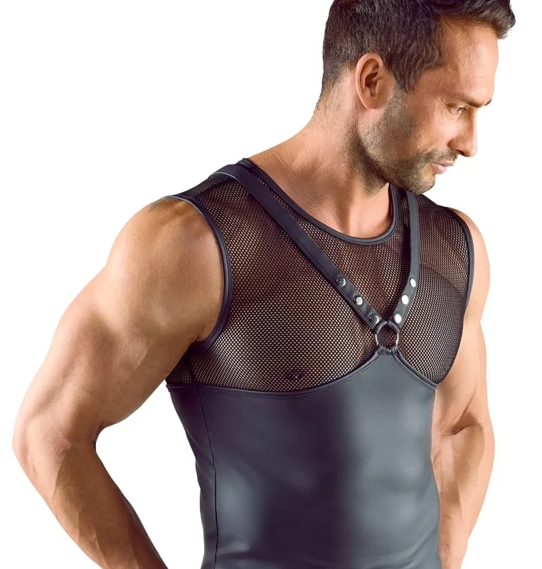 Svenjoyment Men's Chest Harness Top XL, Black, Matte & Mesh Design