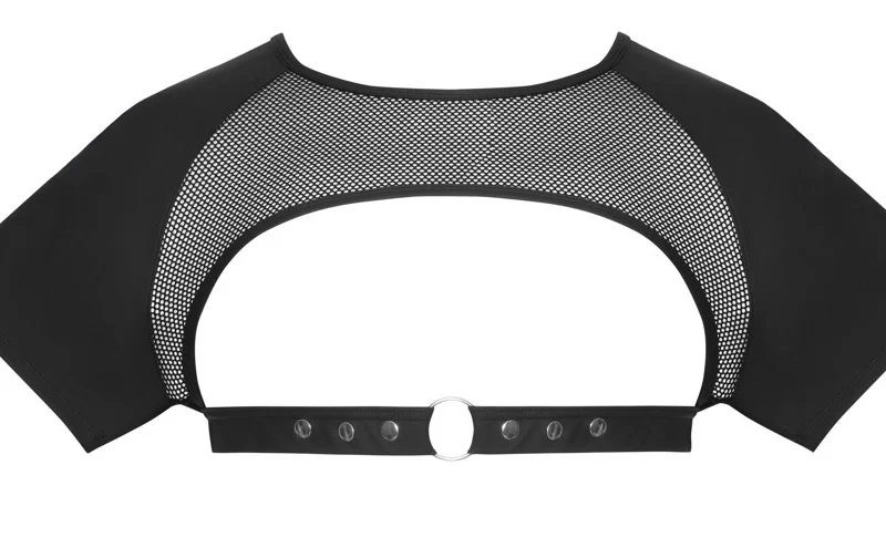 Svenjoyment Matte Black Mesh Crop Top for Men, Adjustable Chest Strap, M