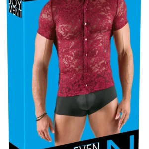 Svenjoyment Men's Lace Shirt 2XL Dark Red Floral Button-Up, Stretch Fit