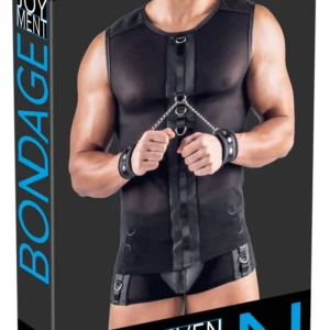 Svenjoyment Bondage Net Shirt XL su reguliuojamais matiniais rankogaliais juodi