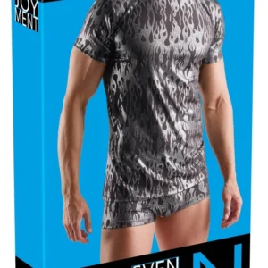 Svenjoyment Shirt XL Metallic Silver Print Black Stretch Fabric