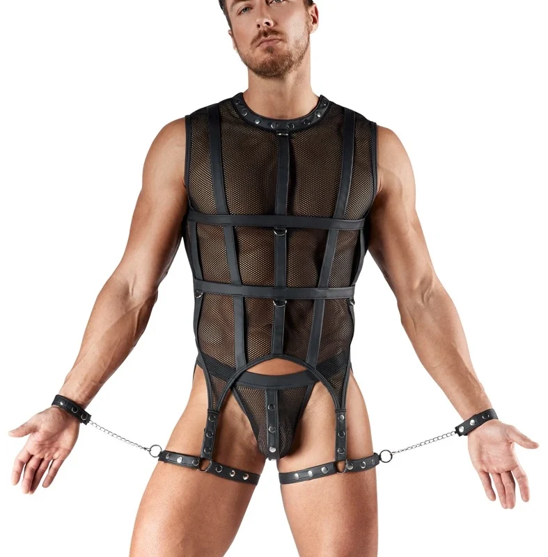 Svenjoyment Bondage Net Set 2XL with Thigh Harnesses & Handcuffs Black