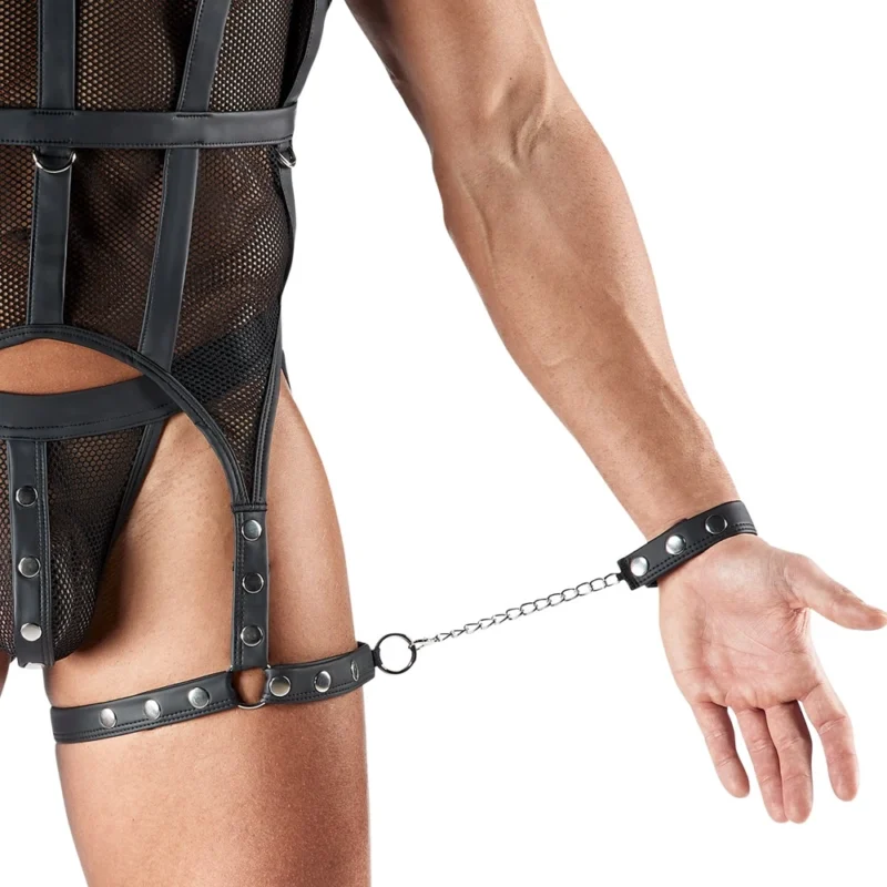 Svenjoyment Bondage Net Set 2XL with Thigh Harnesses & Handcuffs Black