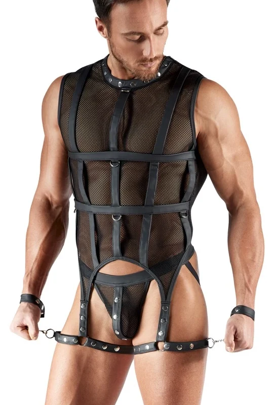 Svenjoyment Bondage Net Set 2XL with Thigh Harnesses & Handcuffs Black