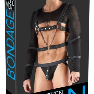 Svenjoyment Bondage Set S - Black Powernet Top, Harness & Jock with Restraints