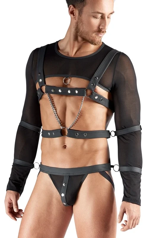 Svenjoyment Bondage Set M - Black Powernet Intimate Outfit with Restraints
