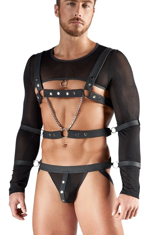 Svenjoyment Bondage Set M - Black Powernet Intimate Outfit with Restraints