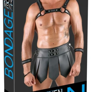 Svenjoyment Bondage Gladiator Set S - Chest Harness & Skirt, Black Matte