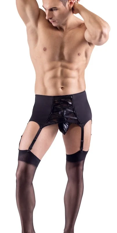 Svenjoyment Men's XL Suspender Belt with Decorative Lace Insert