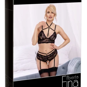 Abierta Fina Bra Set Black S Lace & Velvet Adjustable Straps