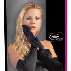 Cottelli Collection Long Black Satin Gloves S-L Elegant Stretch Fit