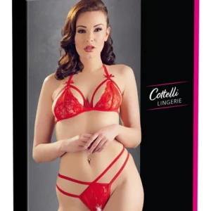 Cottelli Collection Lace Set Red M - Wireless Halterneck & Decorative Straps