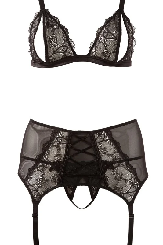 Cottelli Collection Lace Intimate Set 3XL - Open Cup & Suspender Belt