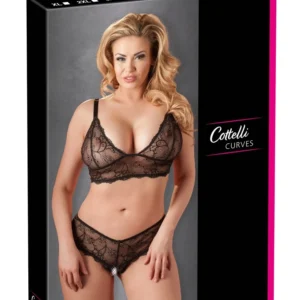 Cottelli Collection Black Lace Lingerie Set 2XL - Wireless & Adjustable