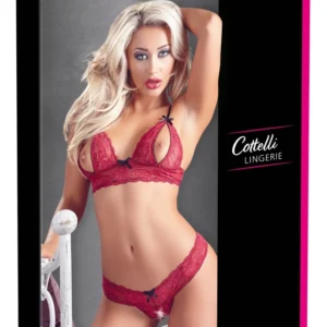 Cottelli Collection Lace Red Bra Set M - Wireless, Adjustable, Open Design