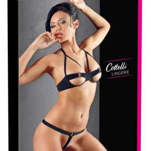 Cottelli Collection Bra Set 80B/M Black with Metal Ring Details