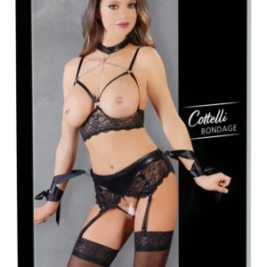 Cottelli Collection Bra Set S - Black Bondage-Inspired Lingerie with Chains