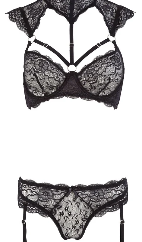 Cottelli Collection Lace Bra Set 85B/L with Adjustable Collar & Garters