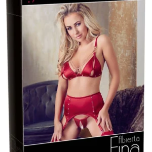 Cottelli Collection Red Lingerie Set with Bra & Adjustable Suspender Belt - Size L