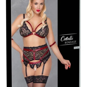 Cottelli Bondage Lingerie Set 4XL - Black Lace & Red Accents