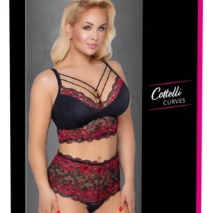 Cottelli CURVES Black/Red Lace Bra & Briefs Set, Size 2XL - Adjustable Fit