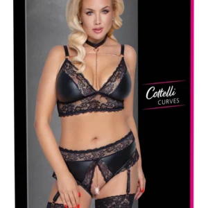 Cottelli CURVES Bra and Suspender Briefs 2XL Matte Look & Lace Set