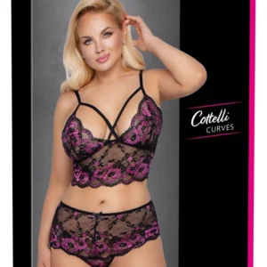 Cottelli Curves Lace Bra & Briefs Set XL/2XL - Floral Design, Wireless
