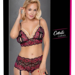 Cottelli CURVES Pearl Lace Bra & Suspender Set 3XL/4XL, Two-Tone Design