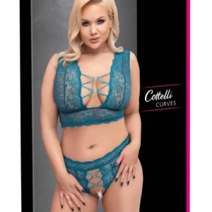 Cottelli Curves Bra Set Teal Lace XL - Decorative Straps & Rings