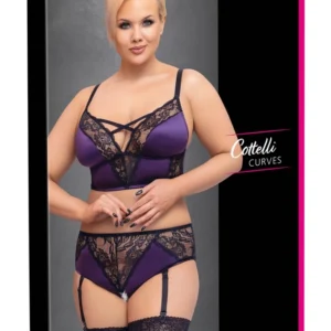 Cottelli CURVES Satin & Lace Lingerie Set Purple/Black 4XL Adjustable
