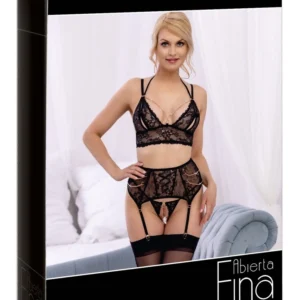 Abierta Fina Lace Lingerie Set XL with Adjustable Suspender Belt