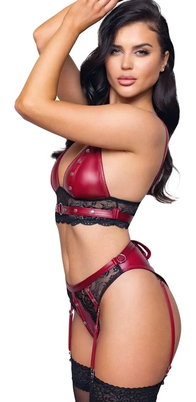 Cottelli Bondage Red Lace Bra Set S Adjustable with Restraints