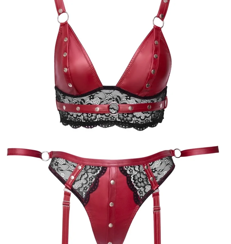 Cottelli Bondage Red Lace Bra Set S Adjustable with Restraints