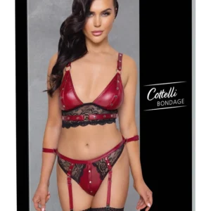 Cottelli Bondage Red Lace Bra Set S Adjustable with Restraints