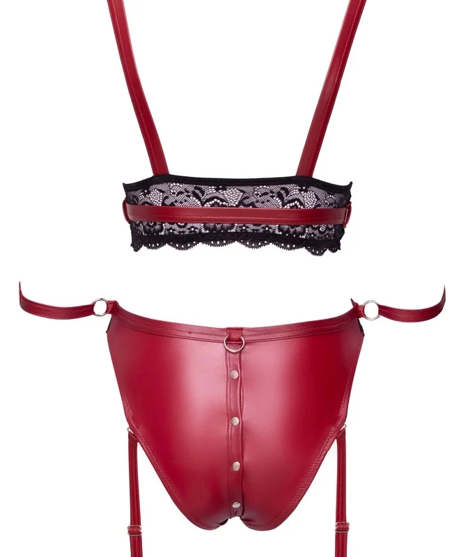 Cottelli Bondage Red Lace Bra Set S Adjustable with Restraints