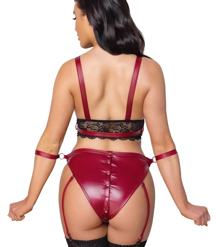 Cottelli Bondage Red Lace Bra Set S Adjustable with Restraints