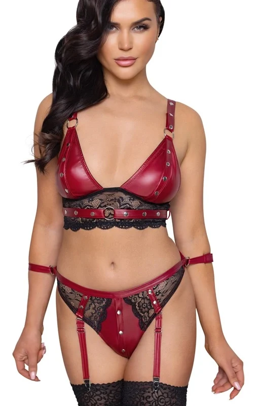 Cottelli Bondage Red Lace Bra Set S Adjustable with Restraints