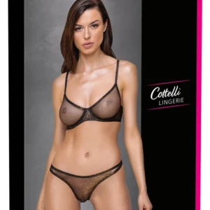 Cottelli Lingerie Set 85B/L Black Mesh with Gold Shimmer Finish